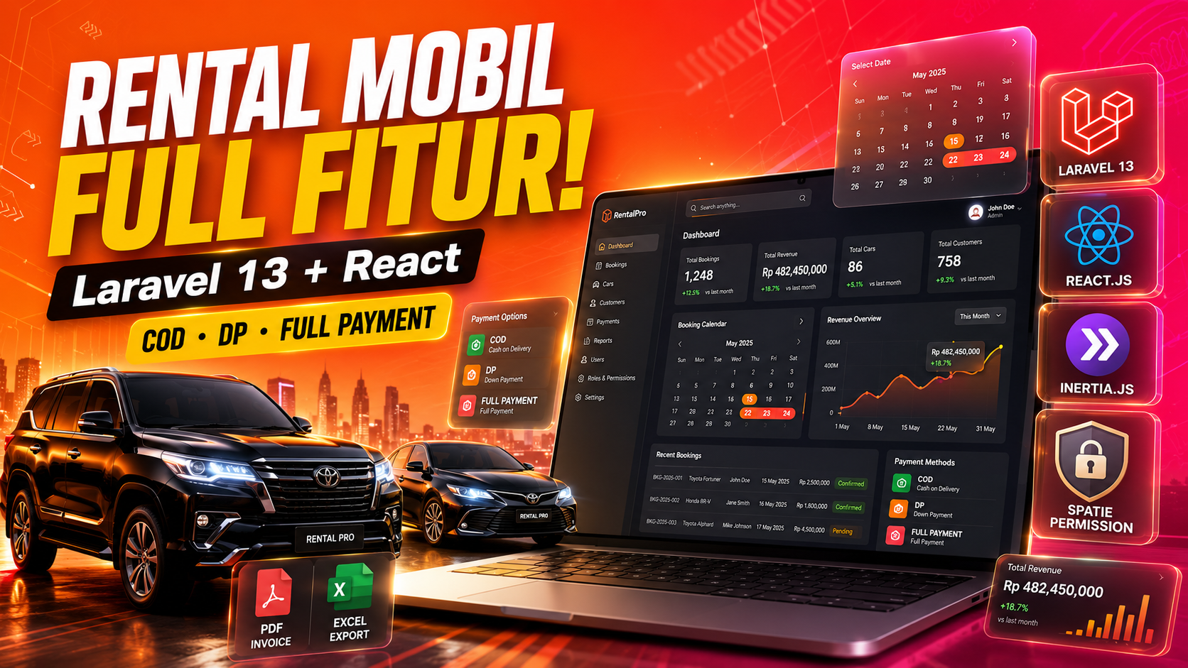 Aplikasi Rental Mobil Modern - Laravel 13, Inertia.js & React