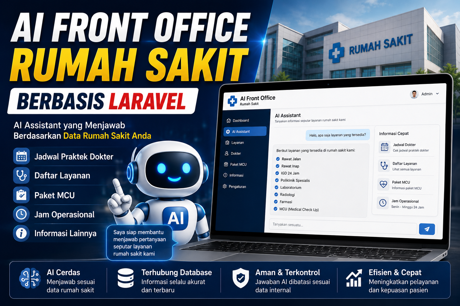 AI Front Office Rumah Sakit Laravel 13 Inertia.js React AI Assistant